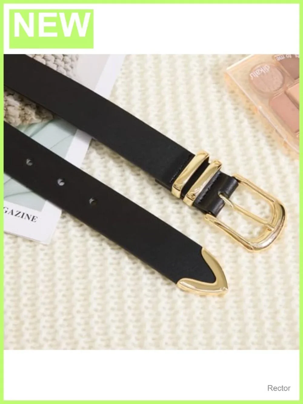 Women Faux Leather Belt with Gold Buckle Casual Waist Belt for Jeans Dresses